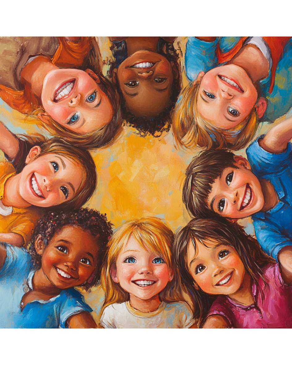Happy diverse children in a circle — Transformation Avenue life skills community