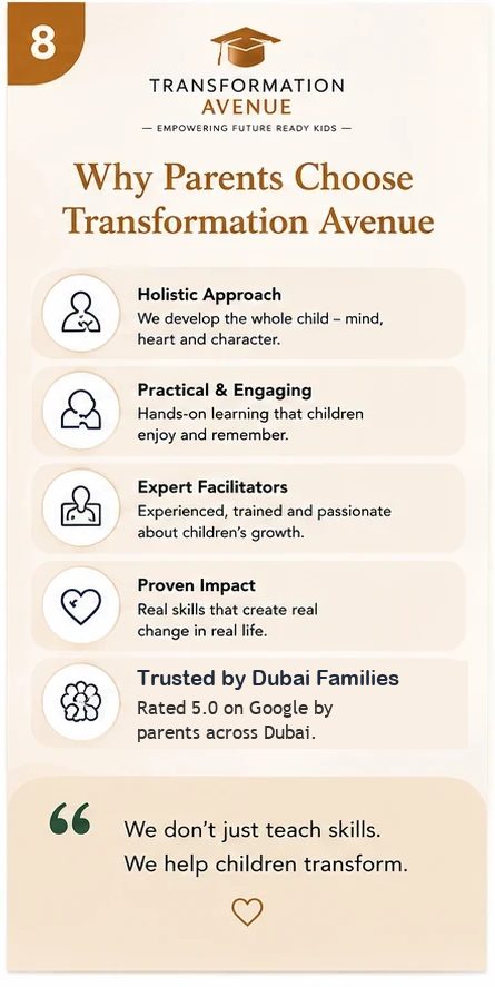 Why parents choose Transformation Avenue — trusted by Dubai families, rated 5.0 on Google
